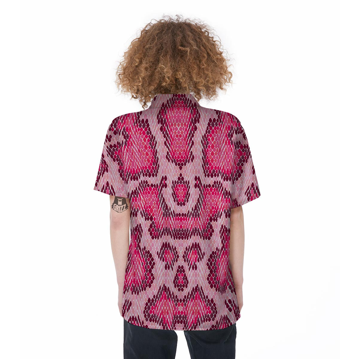 Pink Snakeskin Print Women's Short Sleeve Shirts-grizzshop