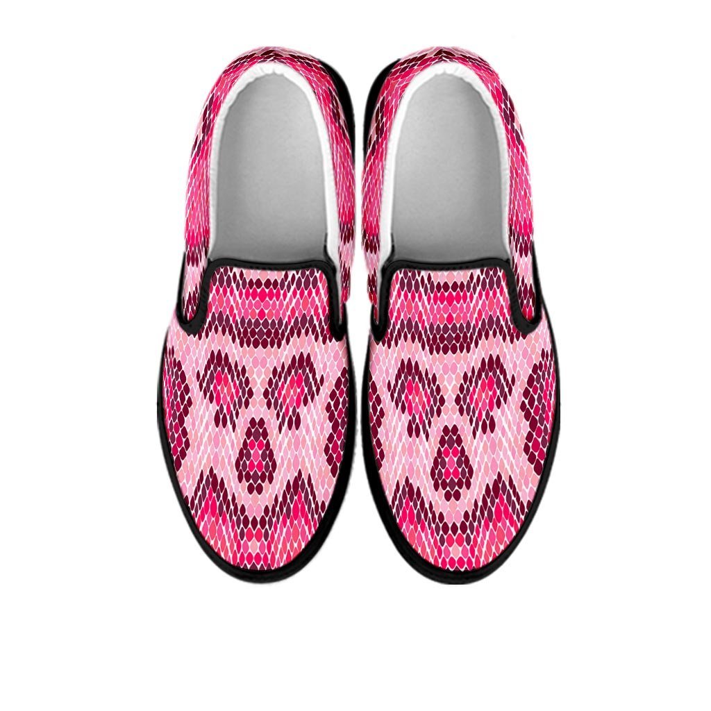 Pink Snakeskin Print Women's Slip On Sneakers-grizzshop