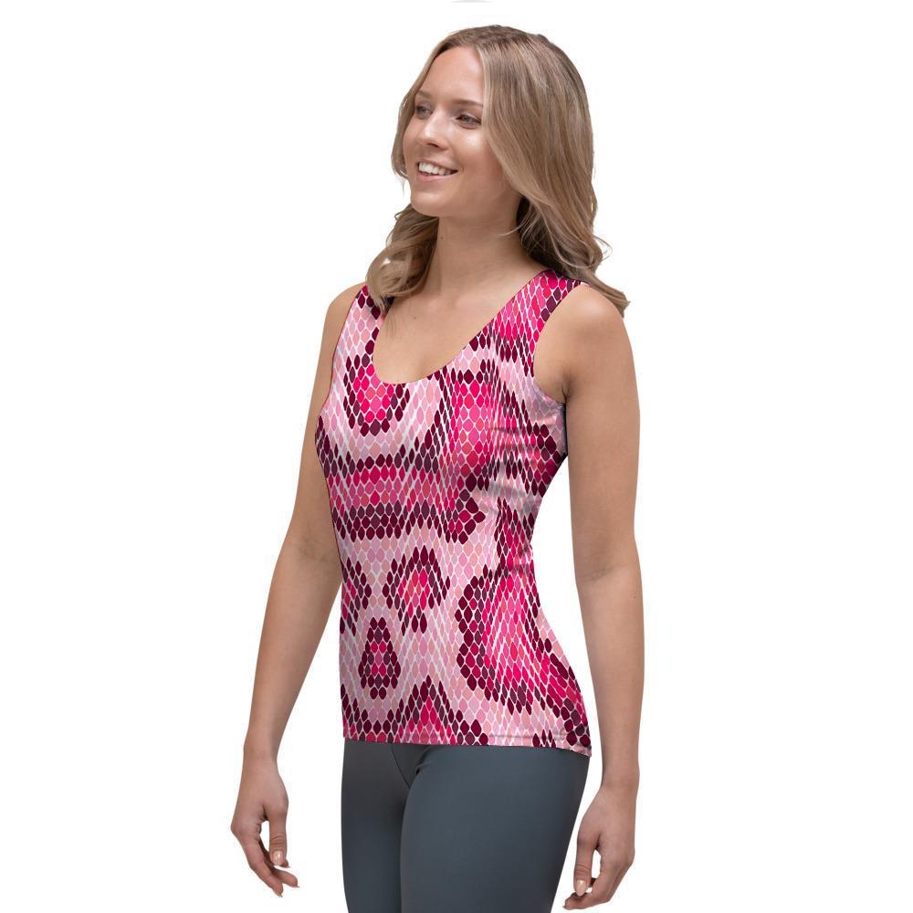 Pink Snakeskin Print Women's Tank Top-grizzshop