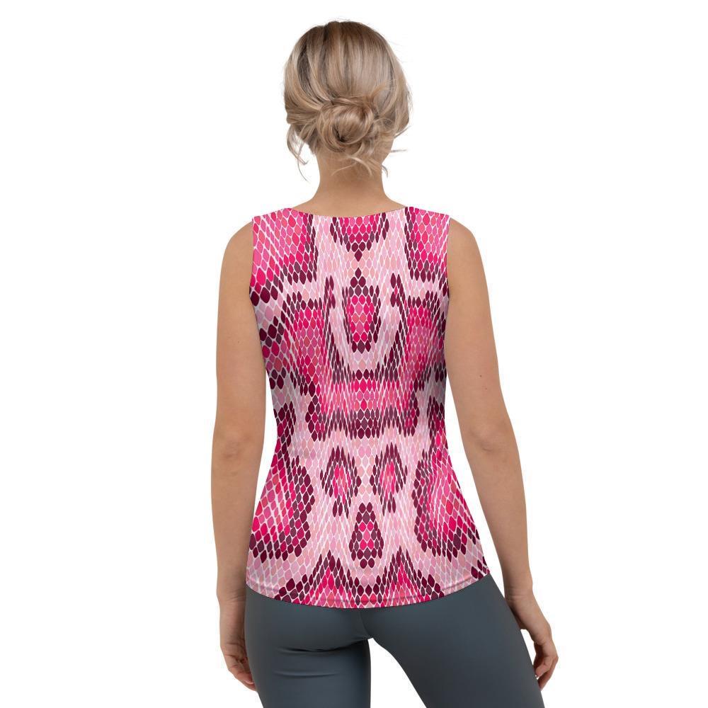 Pink Snakeskin Print Women's Tank Top-grizzshop