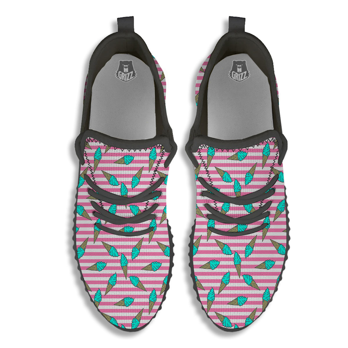 Pink Striped Ice Creams Print Pattern Black Walking Shoes-grizzshop