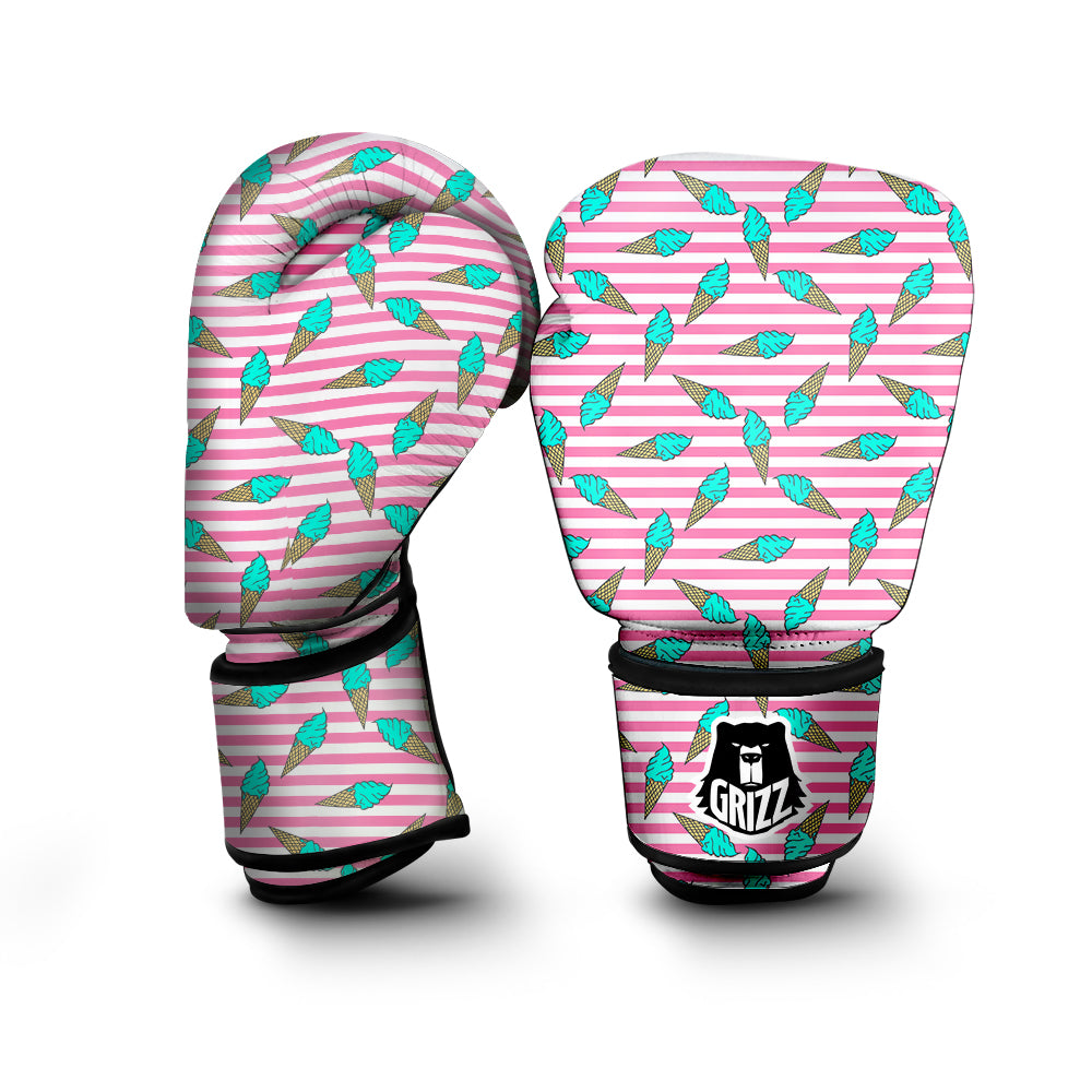 Pink Striped Ice Creams Print Pattern Boxing Gloves-grizzshop