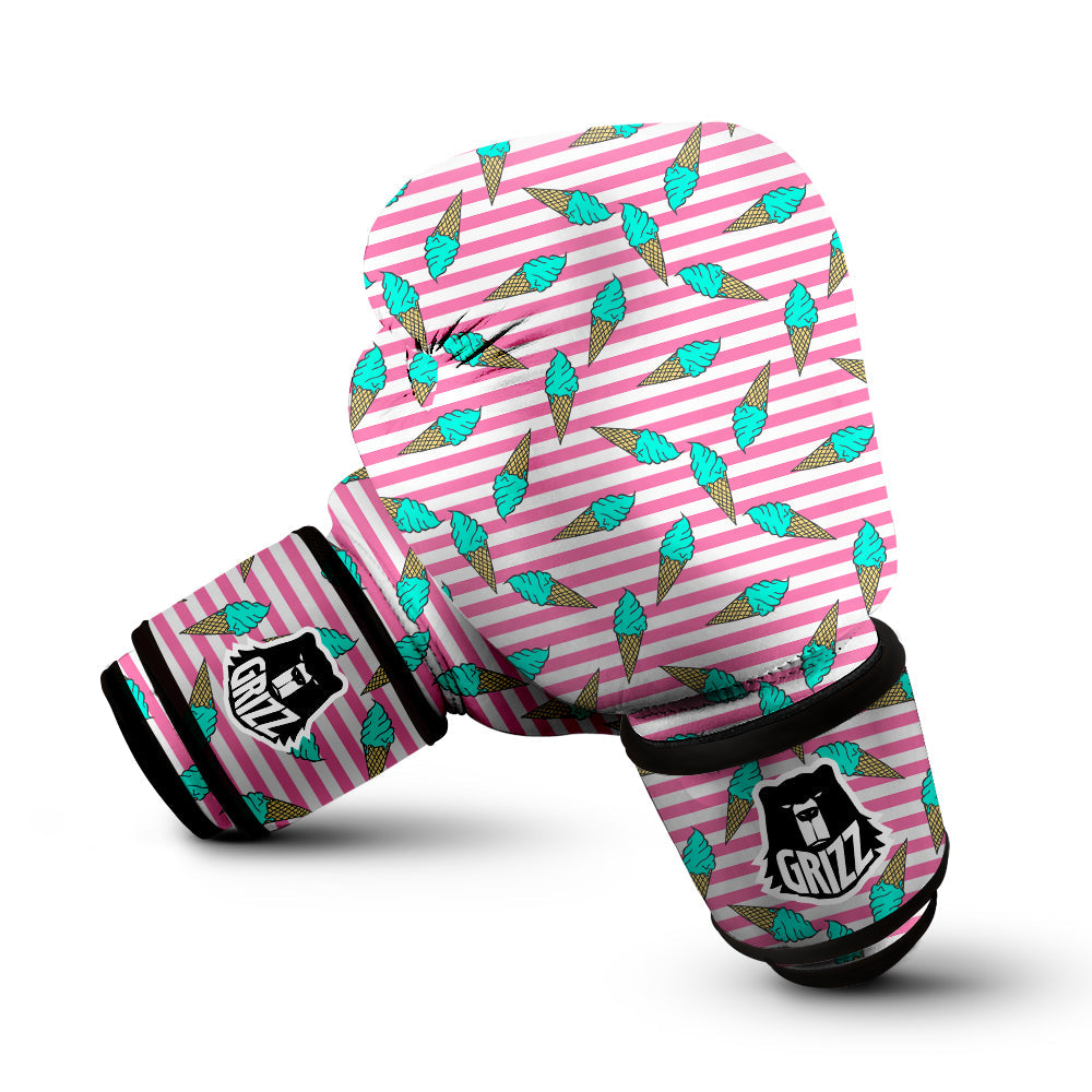 Pink Striped Ice Creams Print Pattern Boxing Gloves-grizzshop