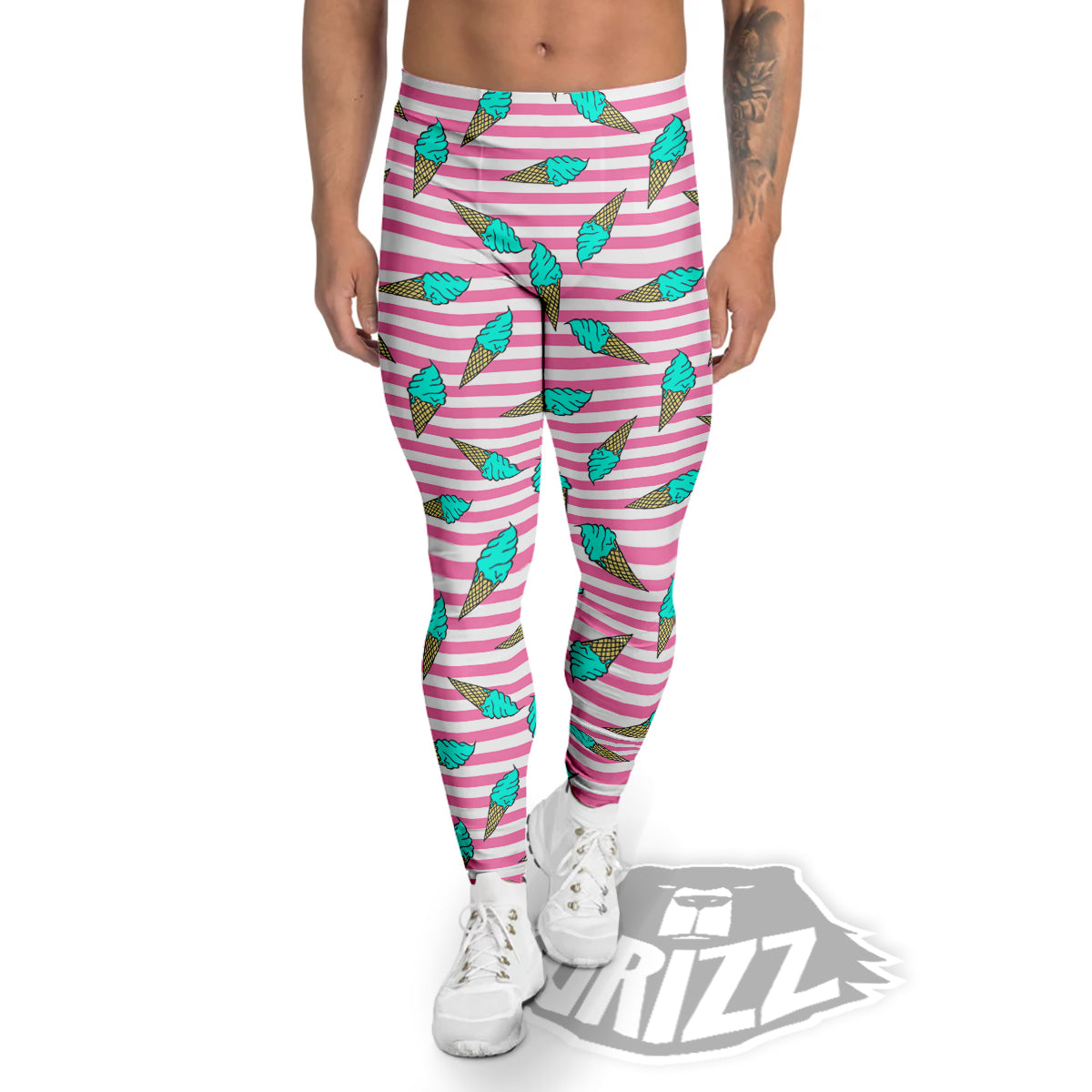 Pink Striped Ice Creams Print Pattern Men's Leggings-grizzshop