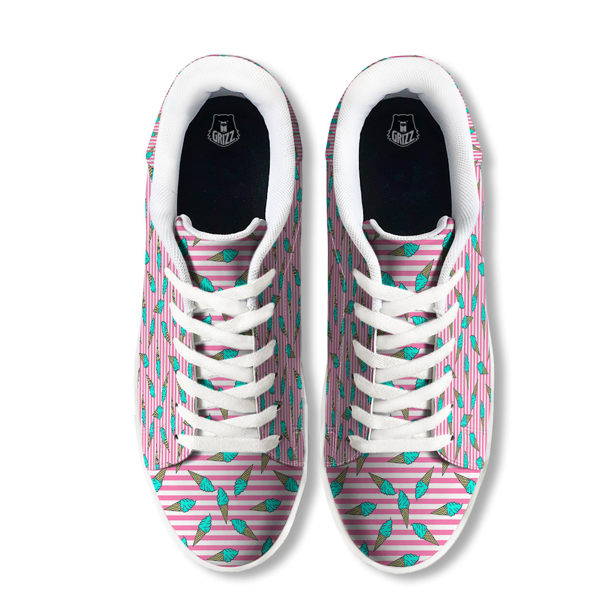 Pink Striped Ice Creams Print Pattern White Low Top Sneakers-grizzshop