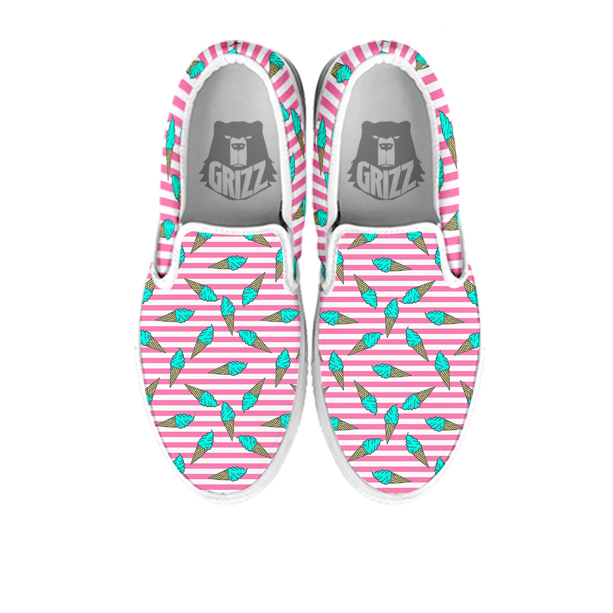 Pink Striped Ice Creams Print Pattern White Slip On Shoes-grizzshop