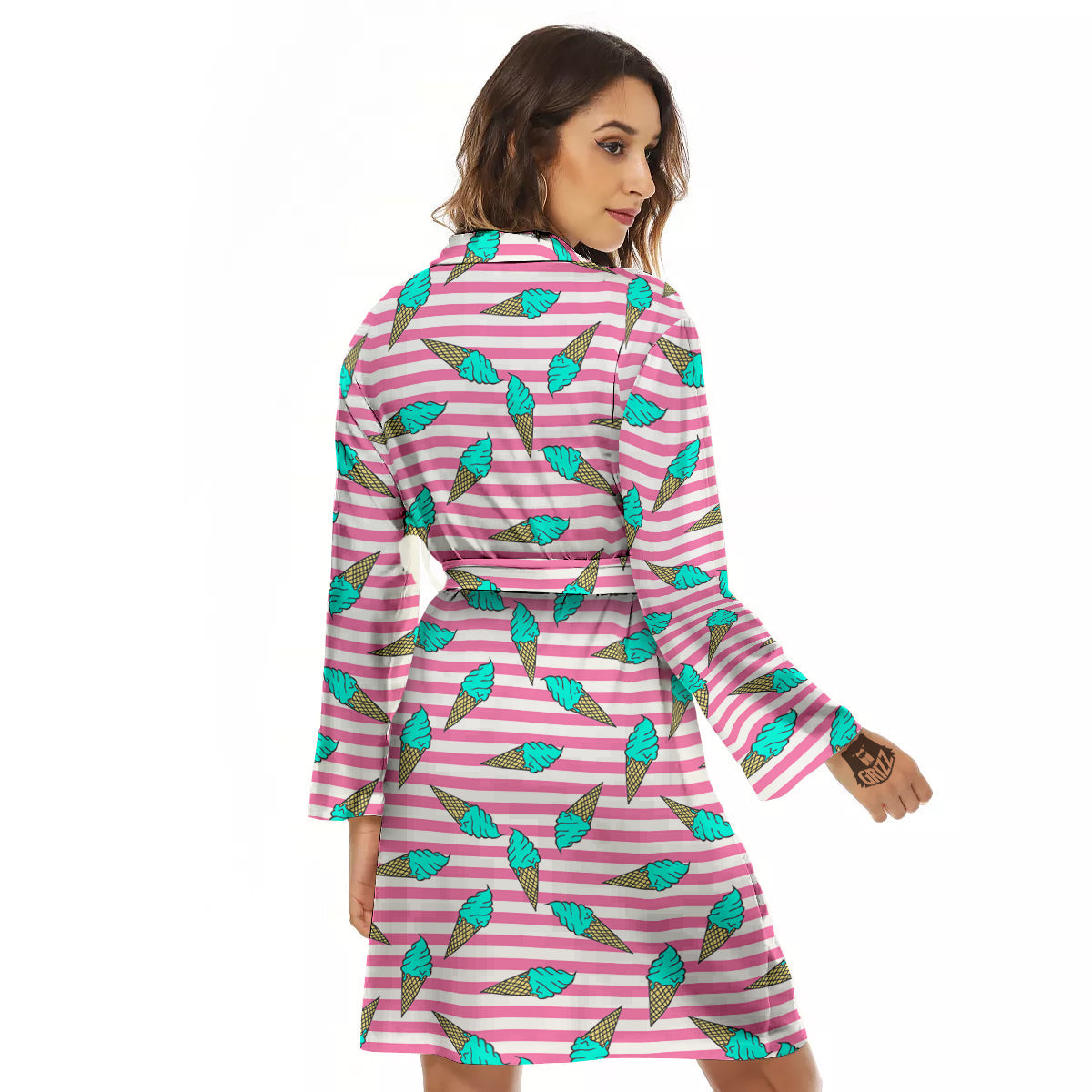 Pink Striped Ice Creams Print Pattern Women's Robe-grizzshop