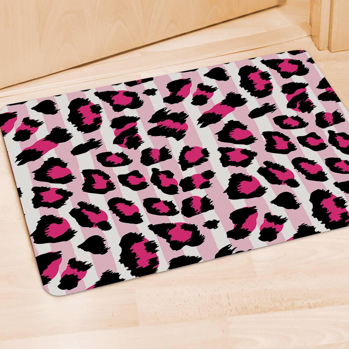 Pink Striped Leopard Door Mat-grizzshop