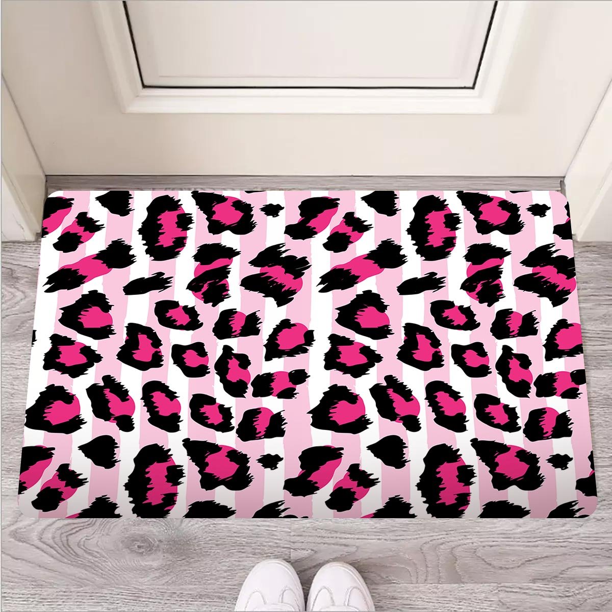 Pink Striped Leopard Door Mat-grizzshop