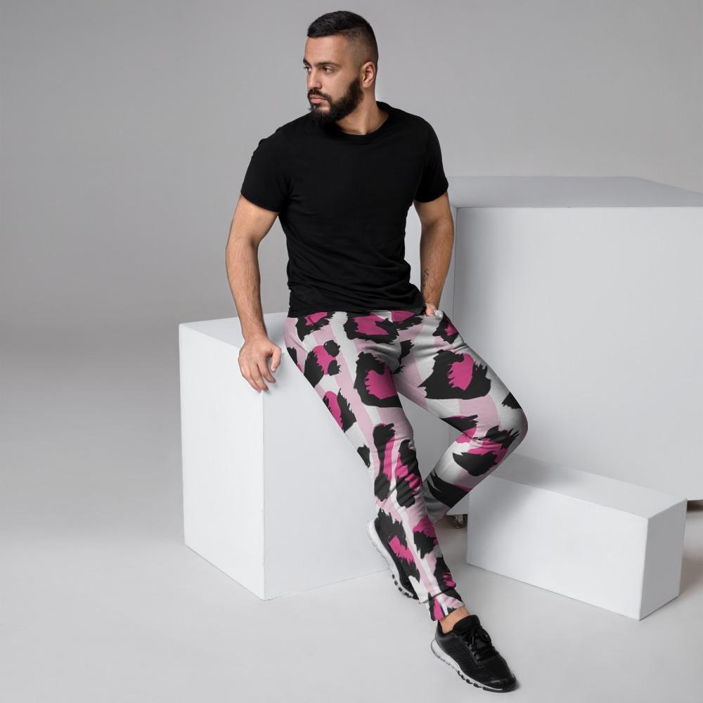 Pink Striped Leopard Men's Joggers-grizzshop