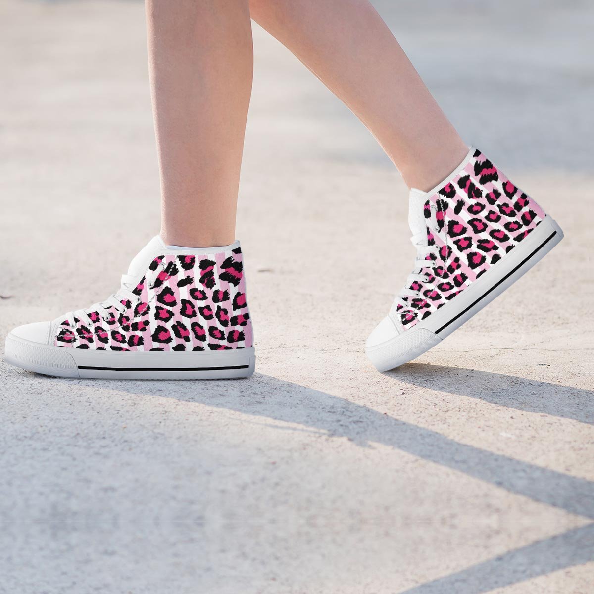 Pink Striped Leopard Women's High Top Shoes-grizzshop