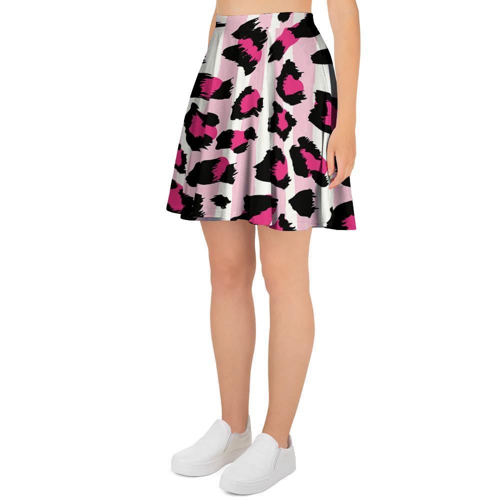 Pink Striped Leopard Women's Skirt-grizzshop