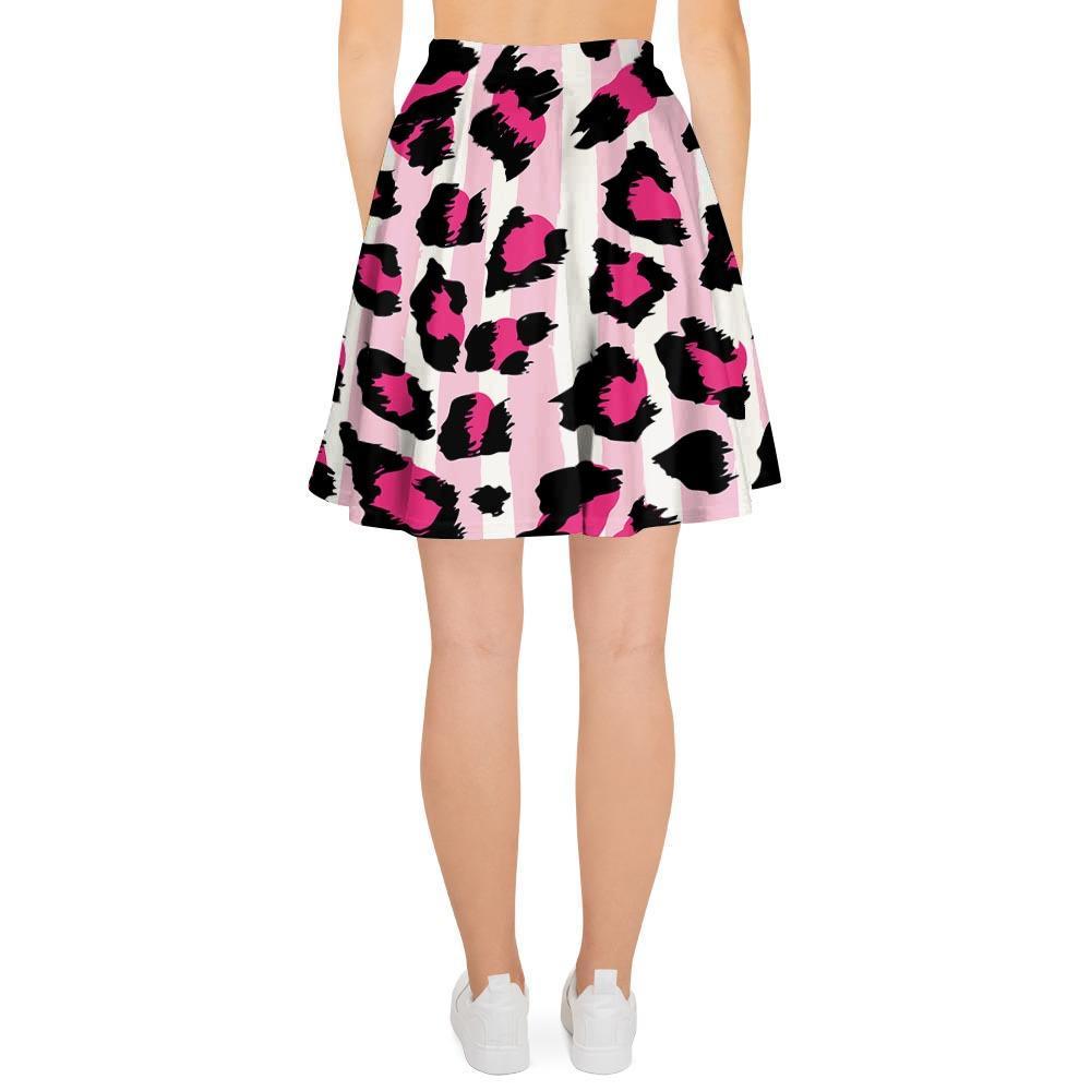 Pink Striped Leopard Women's Skirt-grizzshop