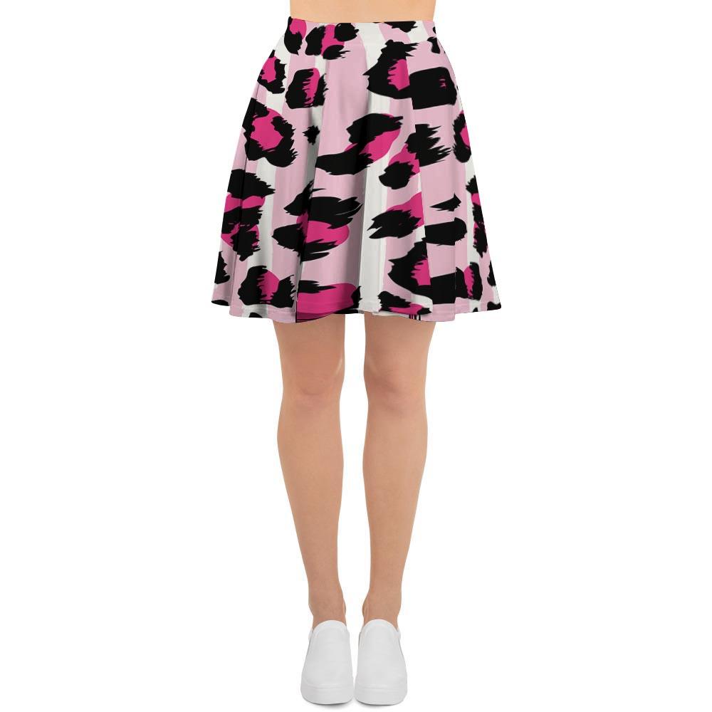 Pink Striped Leopard Women's Skirt-grizzshop