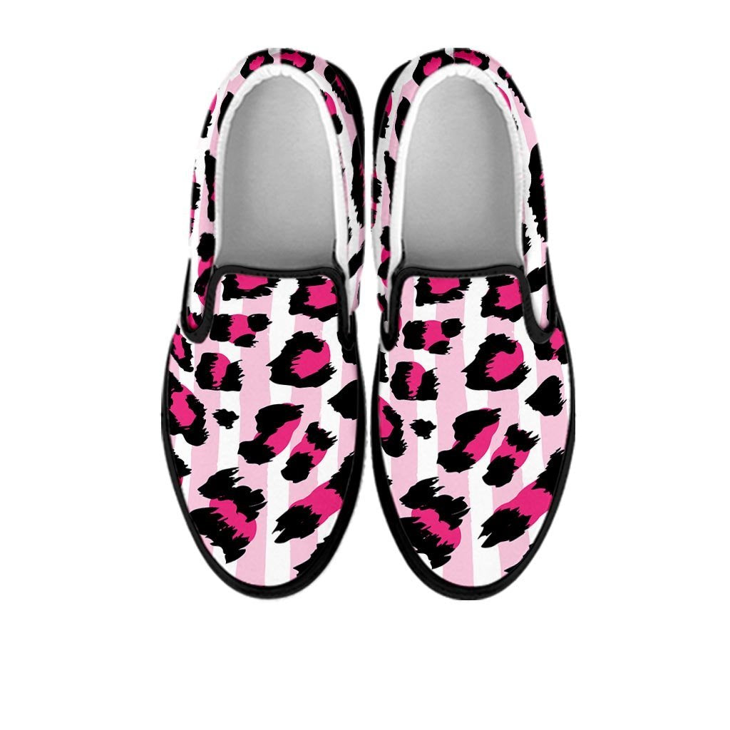 Pink Striped Leopard Women's Slip On Sneakers-grizzshop