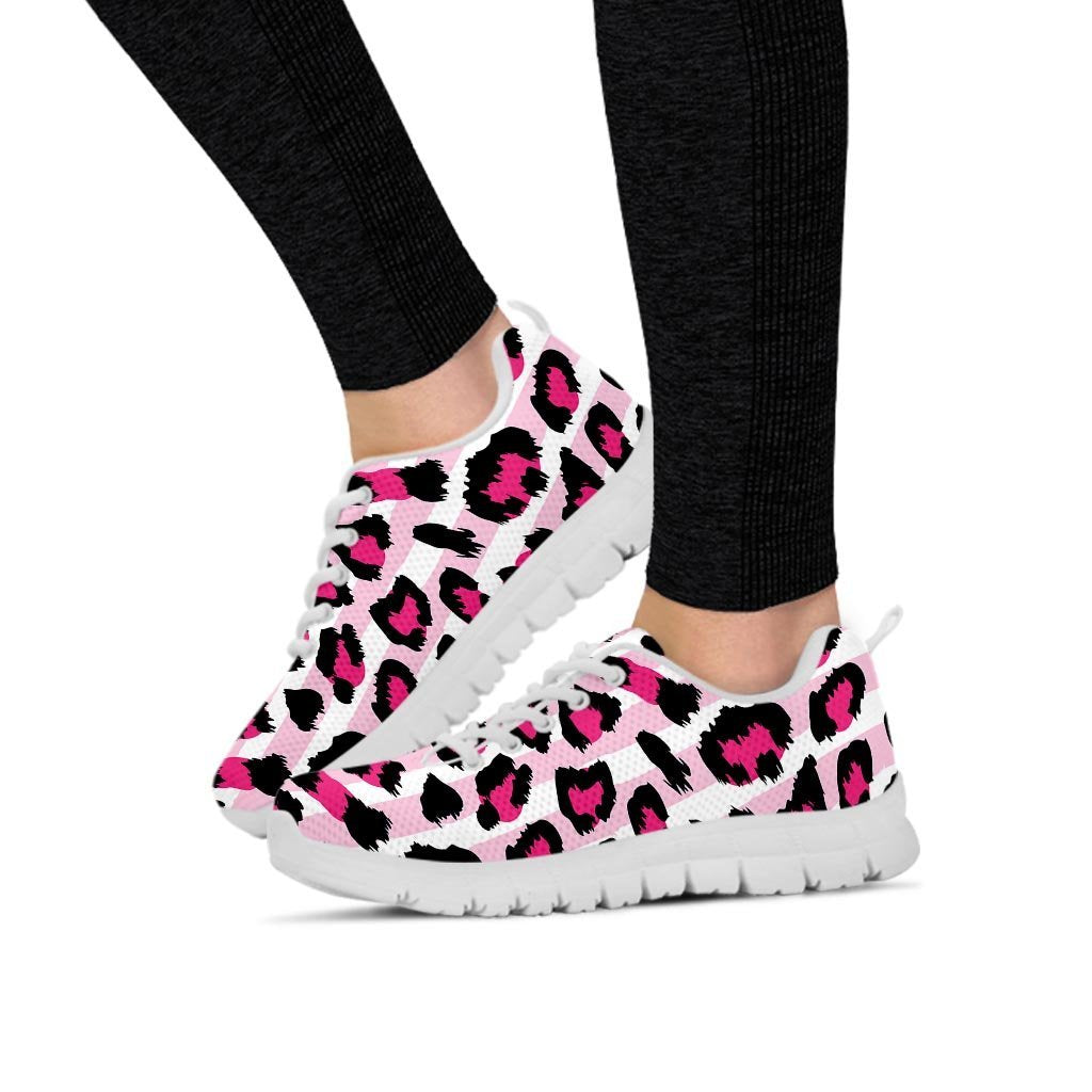 Pink Striped Leopard Women's Sneakers-grizzshop