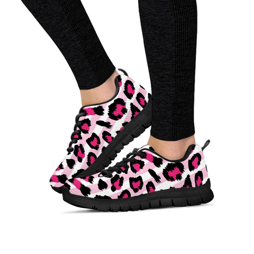 Pink Striped Leopard Women's Sneakers-grizzshop