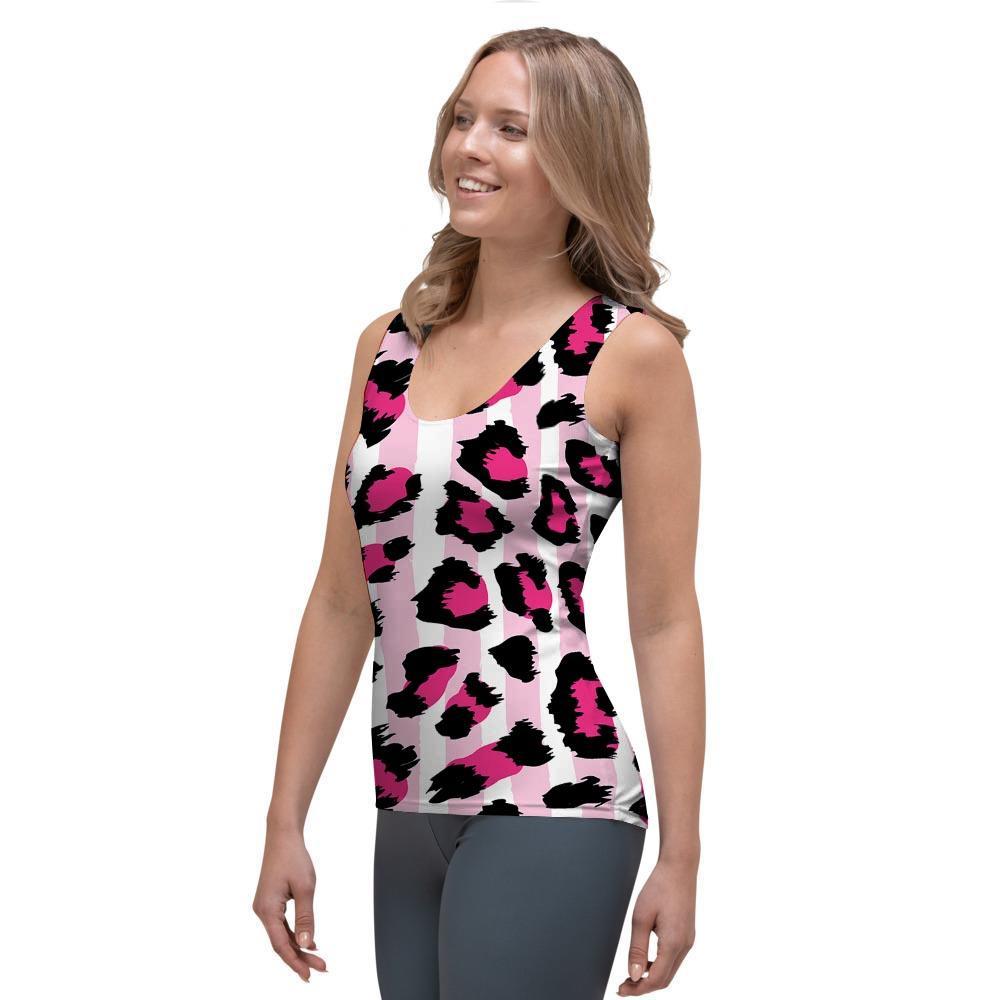 Pink Striped Leopard Women's Tank Top-grizzshop