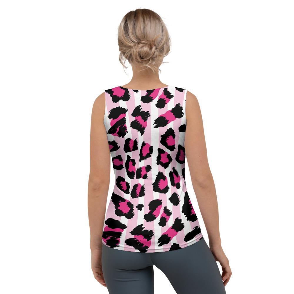Pink Striped Leopard Women's Tank Top-grizzshop
