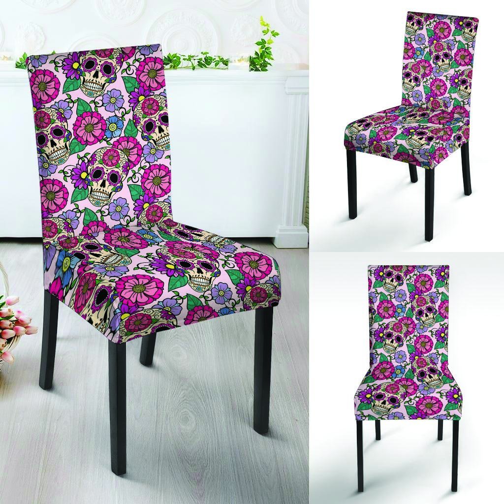 Pink Sugar Skull Floral Chair Cover-grizzshop