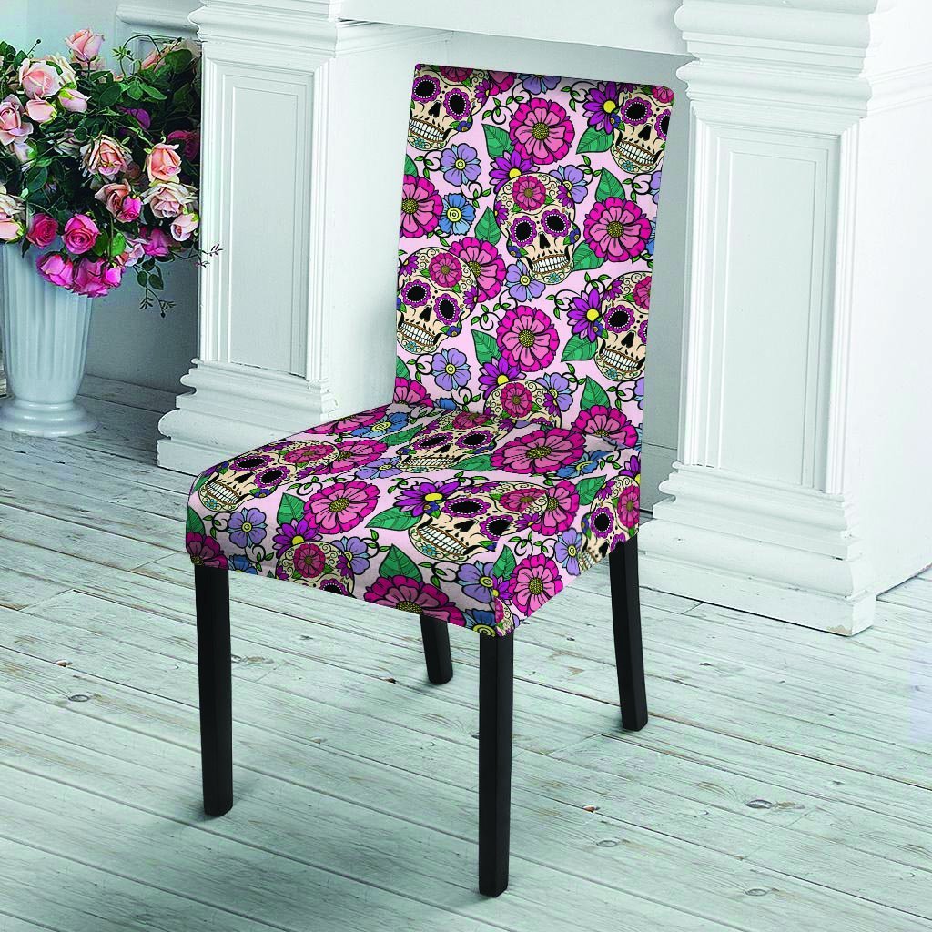 Pink Sugar Skull Floral Chair Cover-grizzshop