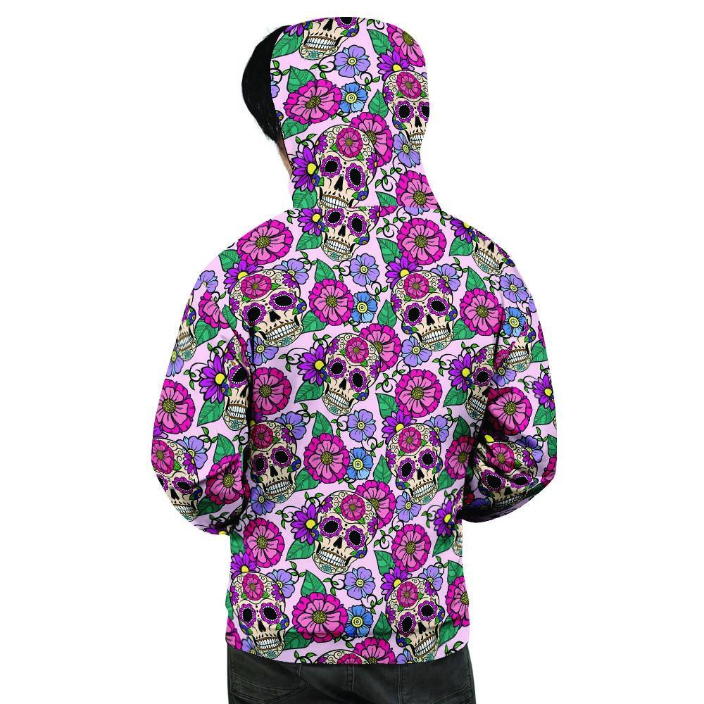 Pink Sugar Skull Floral Men's Hoodie-grizzshop
