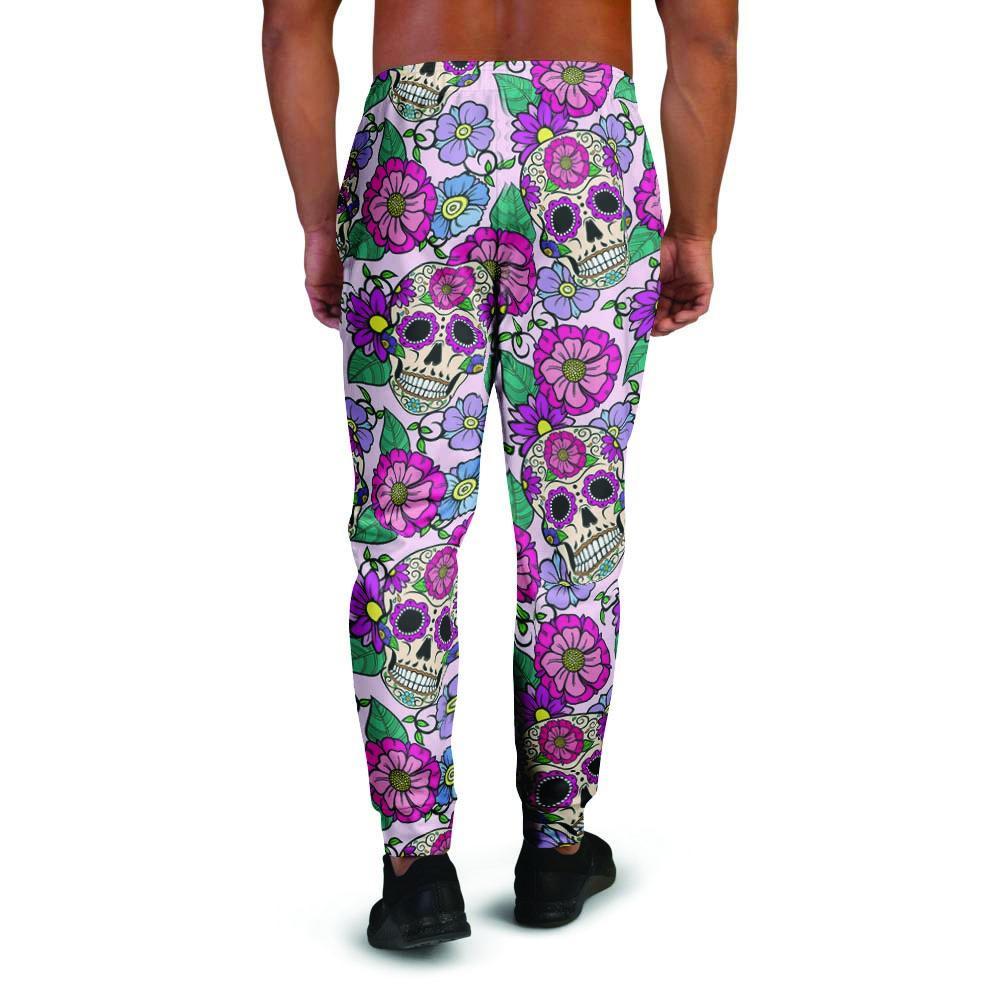 Pink Sugar Skull Floral Men's Joggers-grizzshop