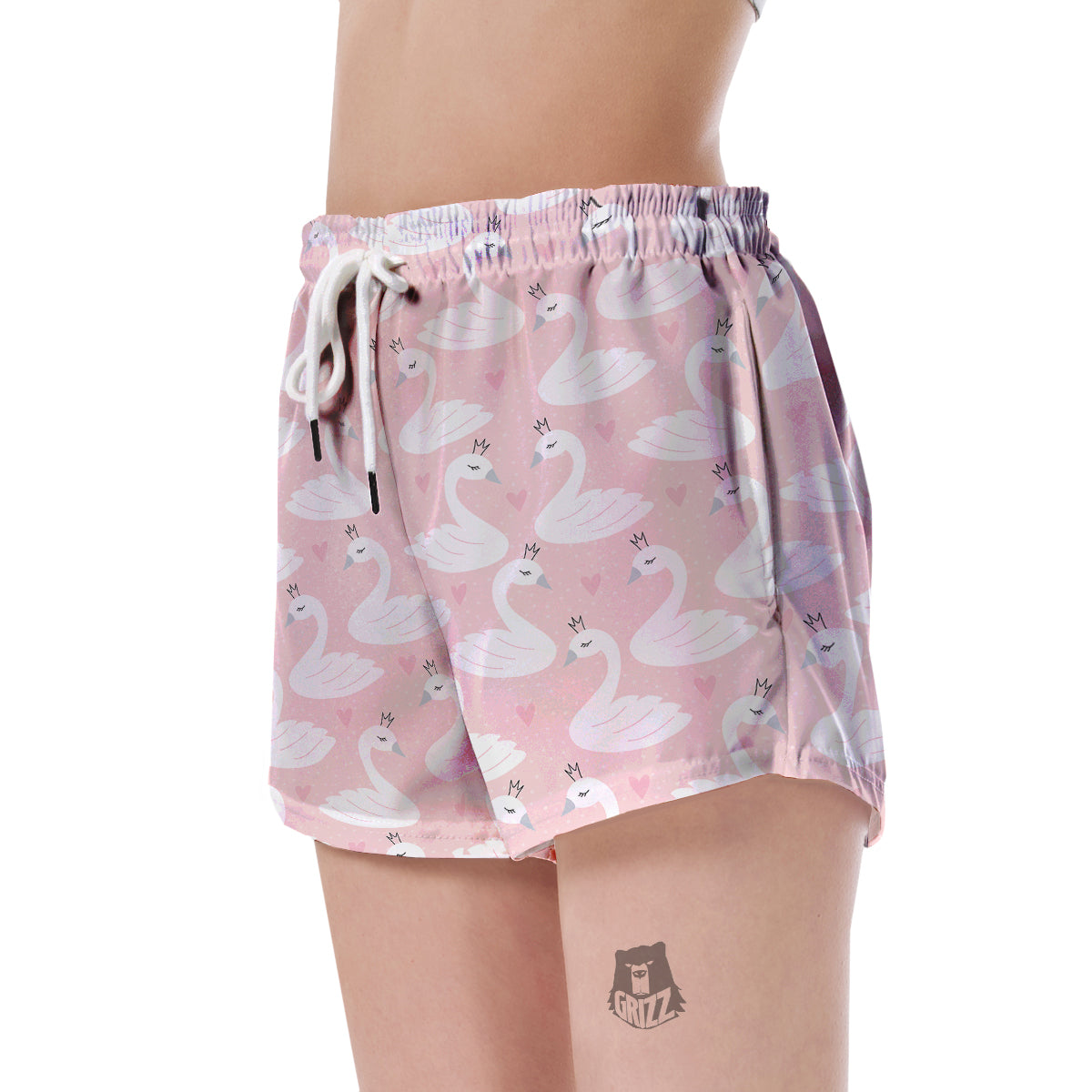 Pink Swan Pattern Print Women's Shorts-grizzshop