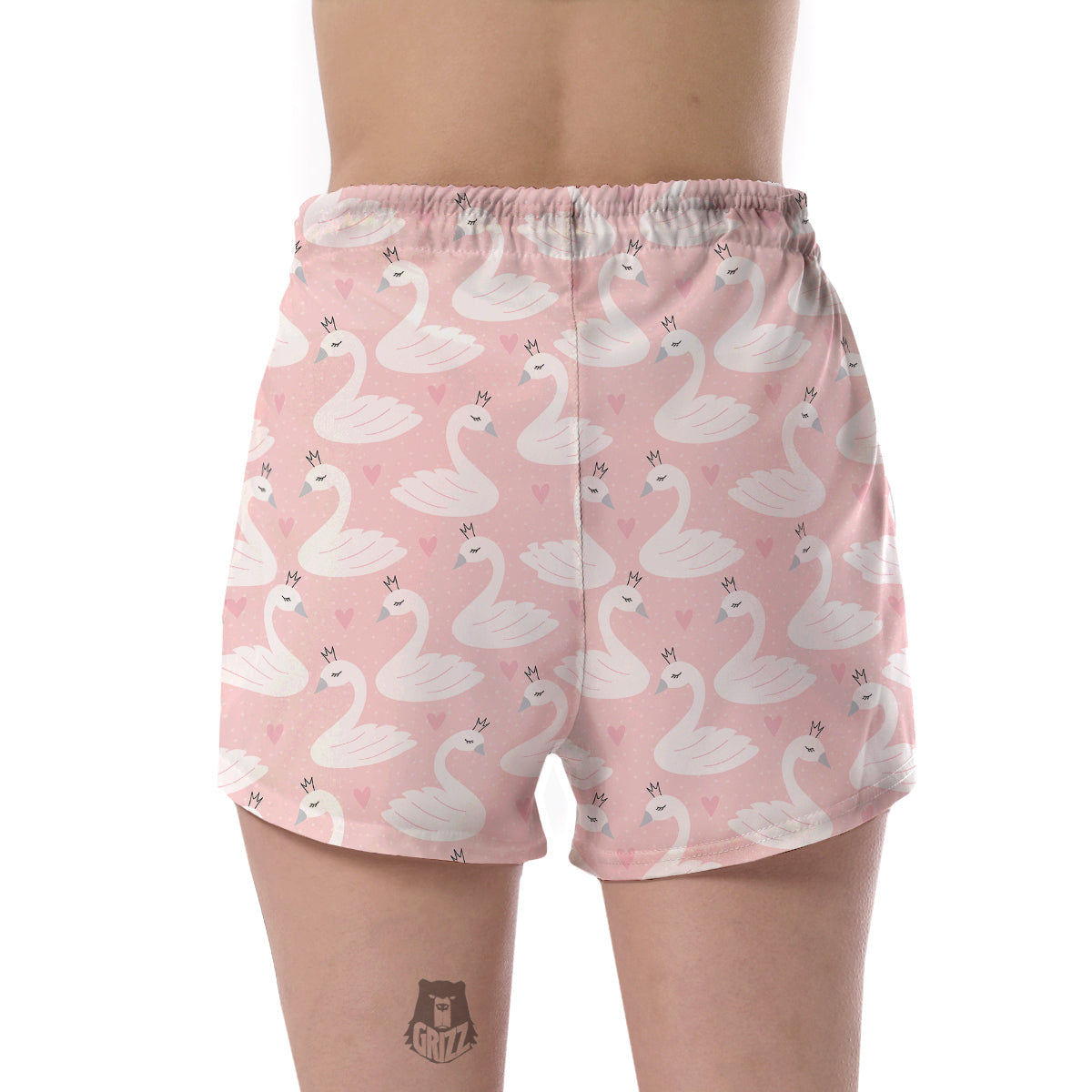 Pink Swan Pattern Print Women's Shorts-grizzshop