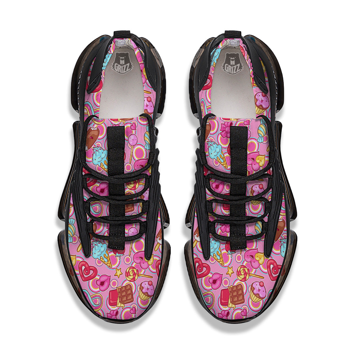Pink Sweet Candy Print Pattern Black Gym Shoes-grizzshop