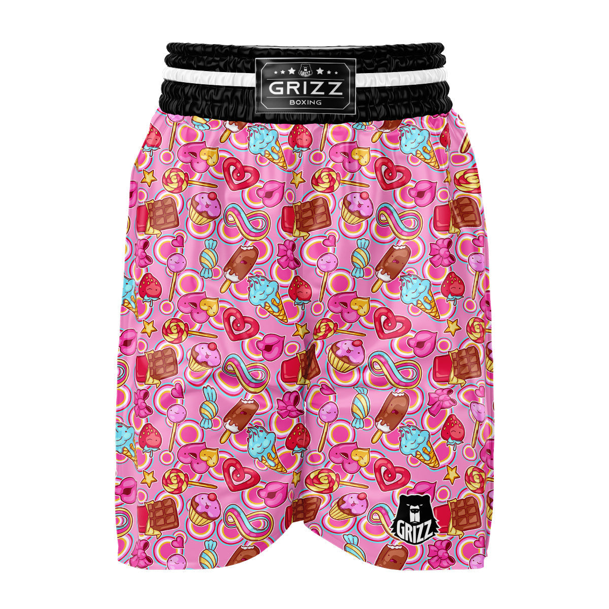 Pink Sweet Candy Print Pattern Boxing Shorts-grizzshop