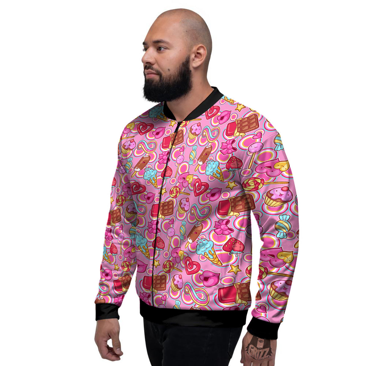 Pink Sweet Candy Print Pattern Men's Bomber Jacket-grizzshop
