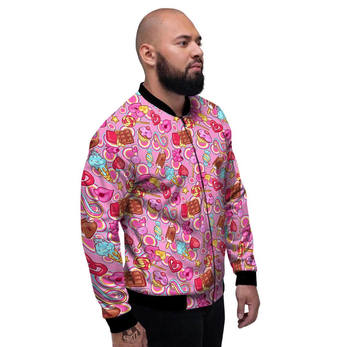 Pink Sweet Candy Print Pattern Men's Bomber Jacket-grizzshop