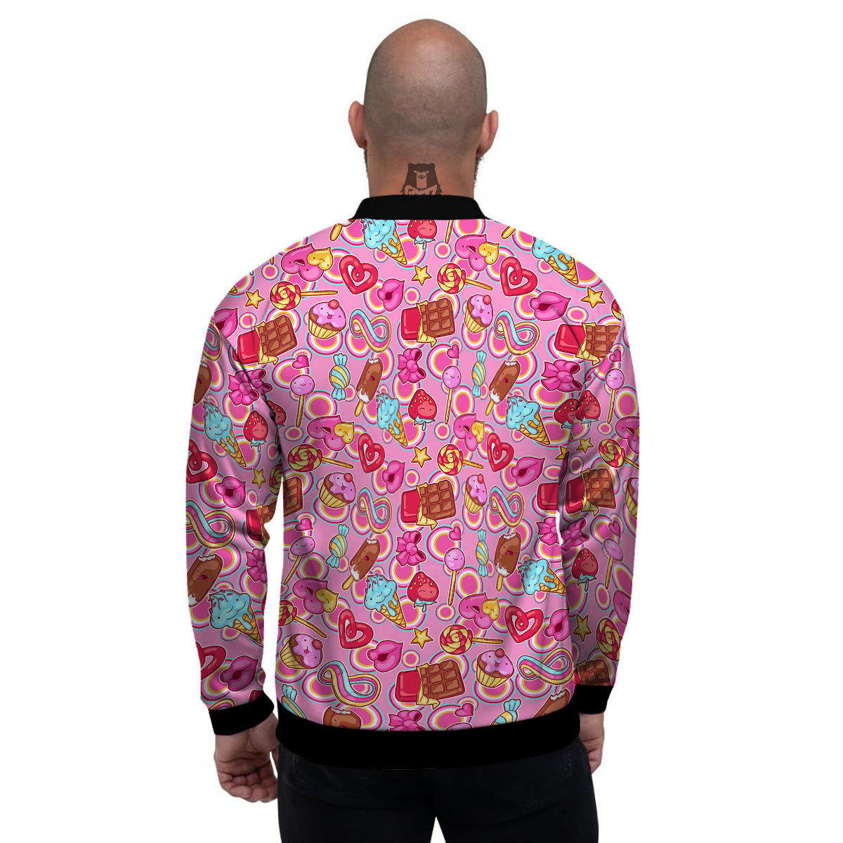 Pink Sweet Candy Print Pattern Men's Bomber Jacket-grizzshop
