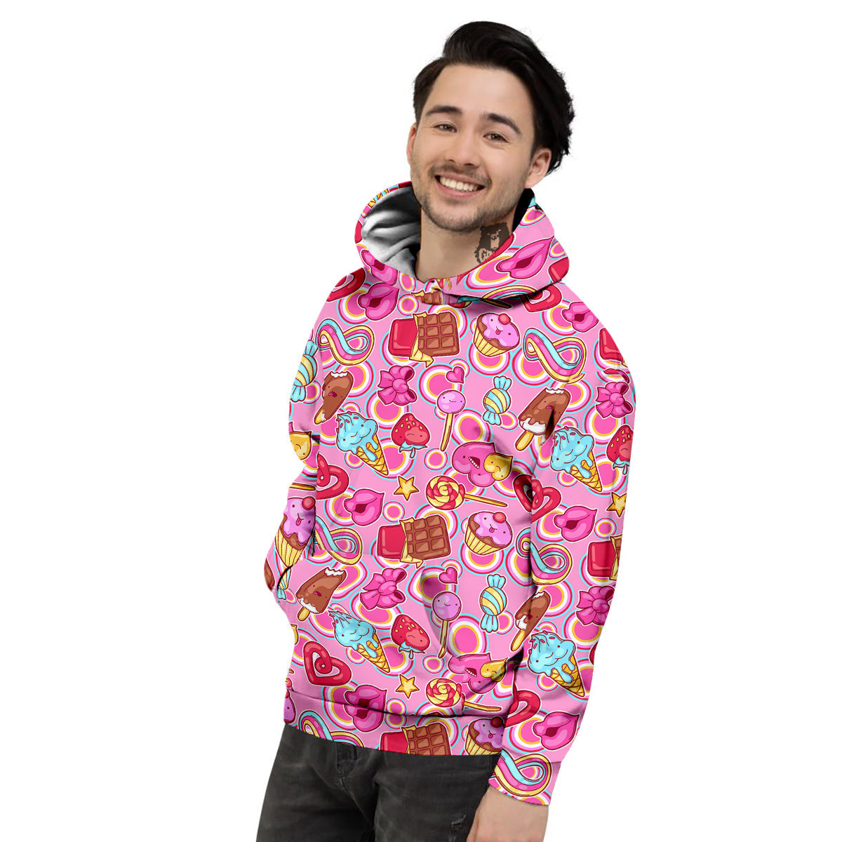 Pink Sweet Candy Print Pattern Men's Hoodie-grizzshop