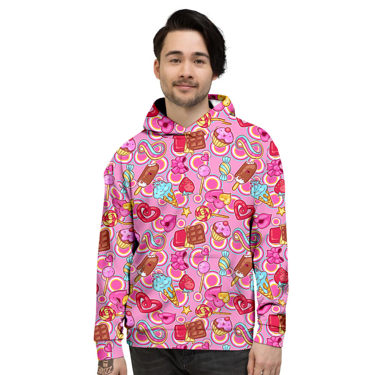 Pink Sweet Candy Print Pattern Men's Hoodie-grizzshop