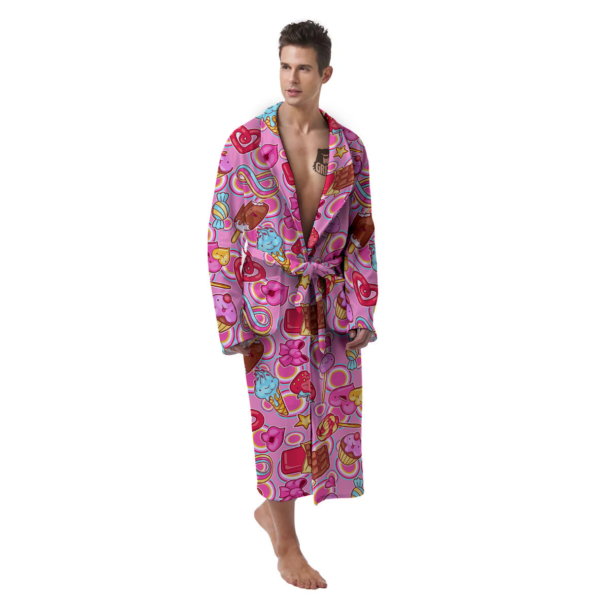 Pink Sweet Candy Print Pattern Men's Robe-grizzshop