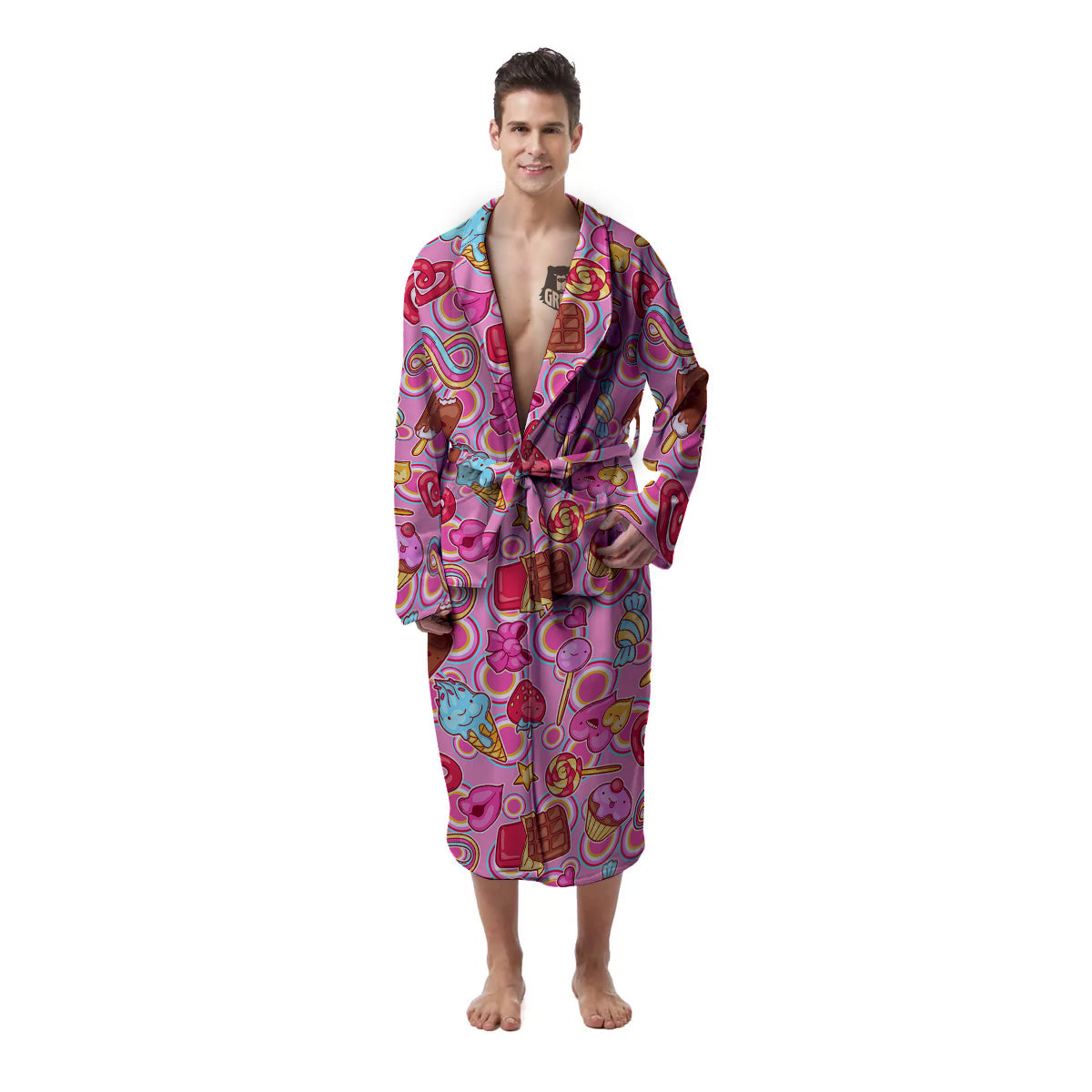 Pink Sweet Candy Print Pattern Men's Robe-grizzshop