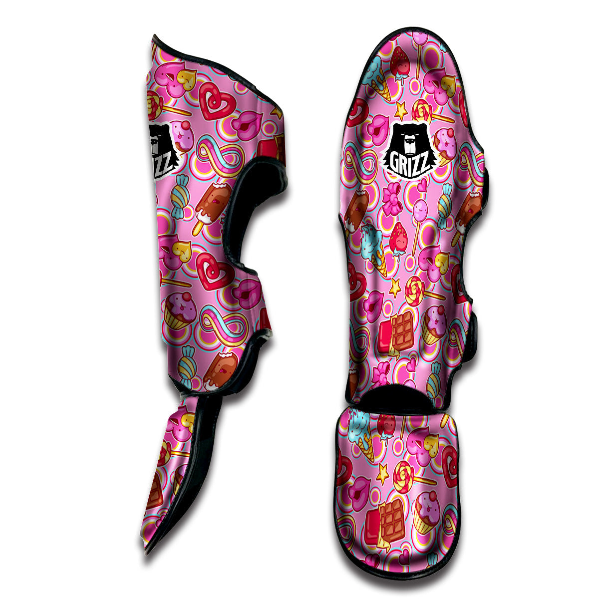 Pink Sweet Candy Print Pattern Muay Thai Shin Guards-grizzshop