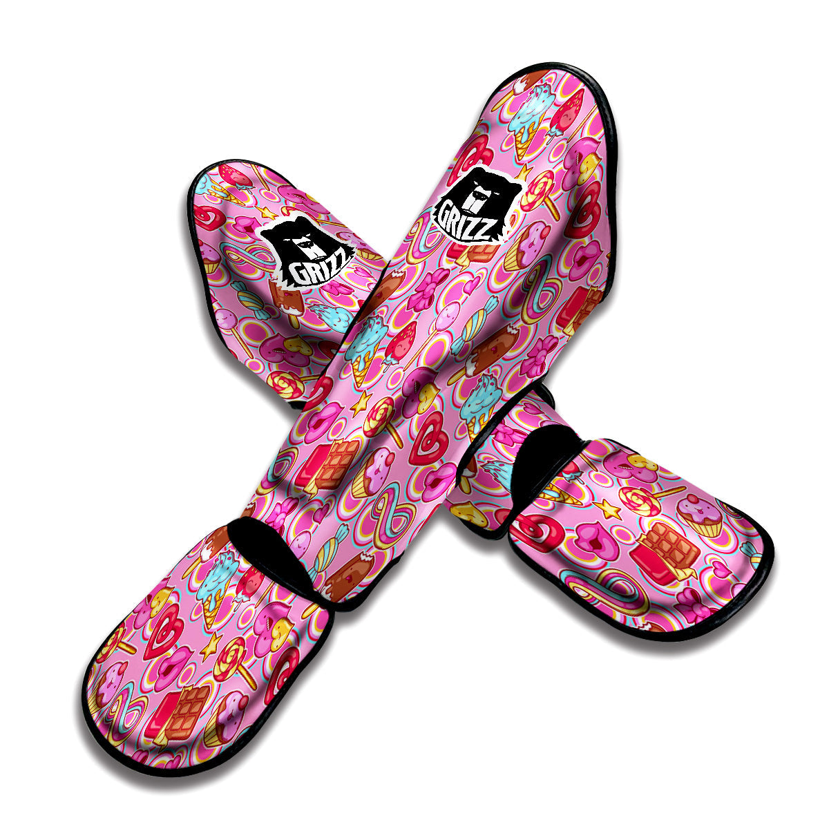 Pink Sweet Candy Print Pattern Muay Thai Shin Guards-grizzshop