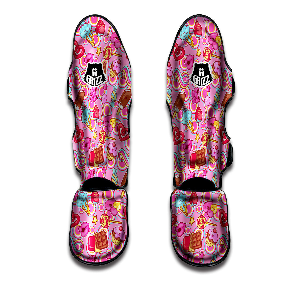 Pink Sweet Candy Print Pattern Muay Thai Shin Guards-grizzshop
