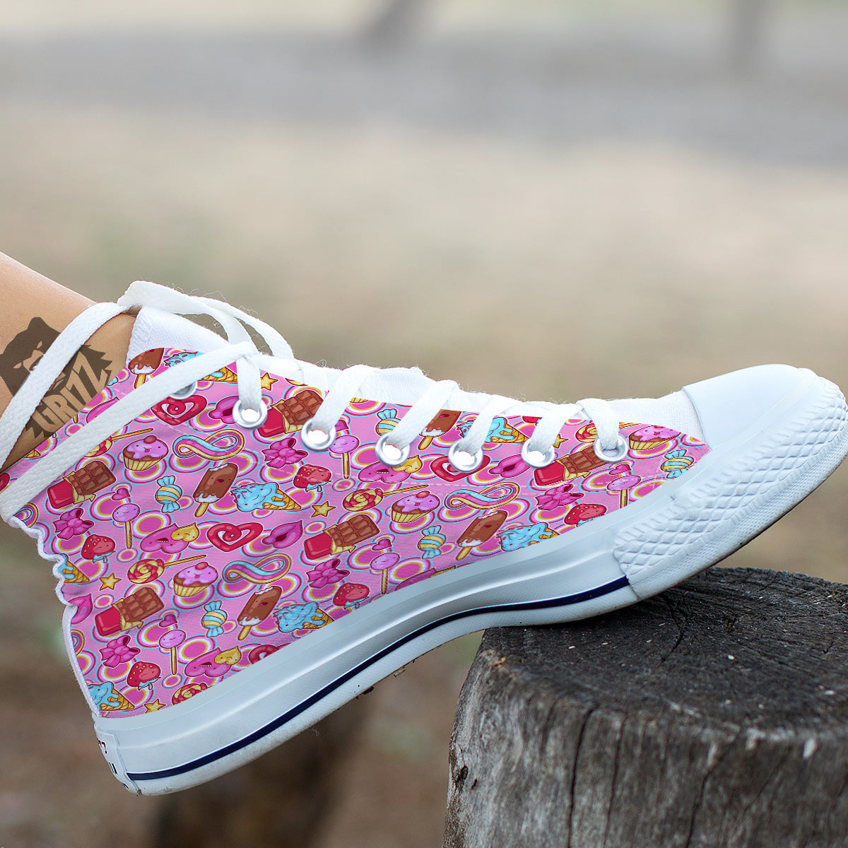 Pink Sweet Candy Print Pattern White High Top Shoes-grizzshop
