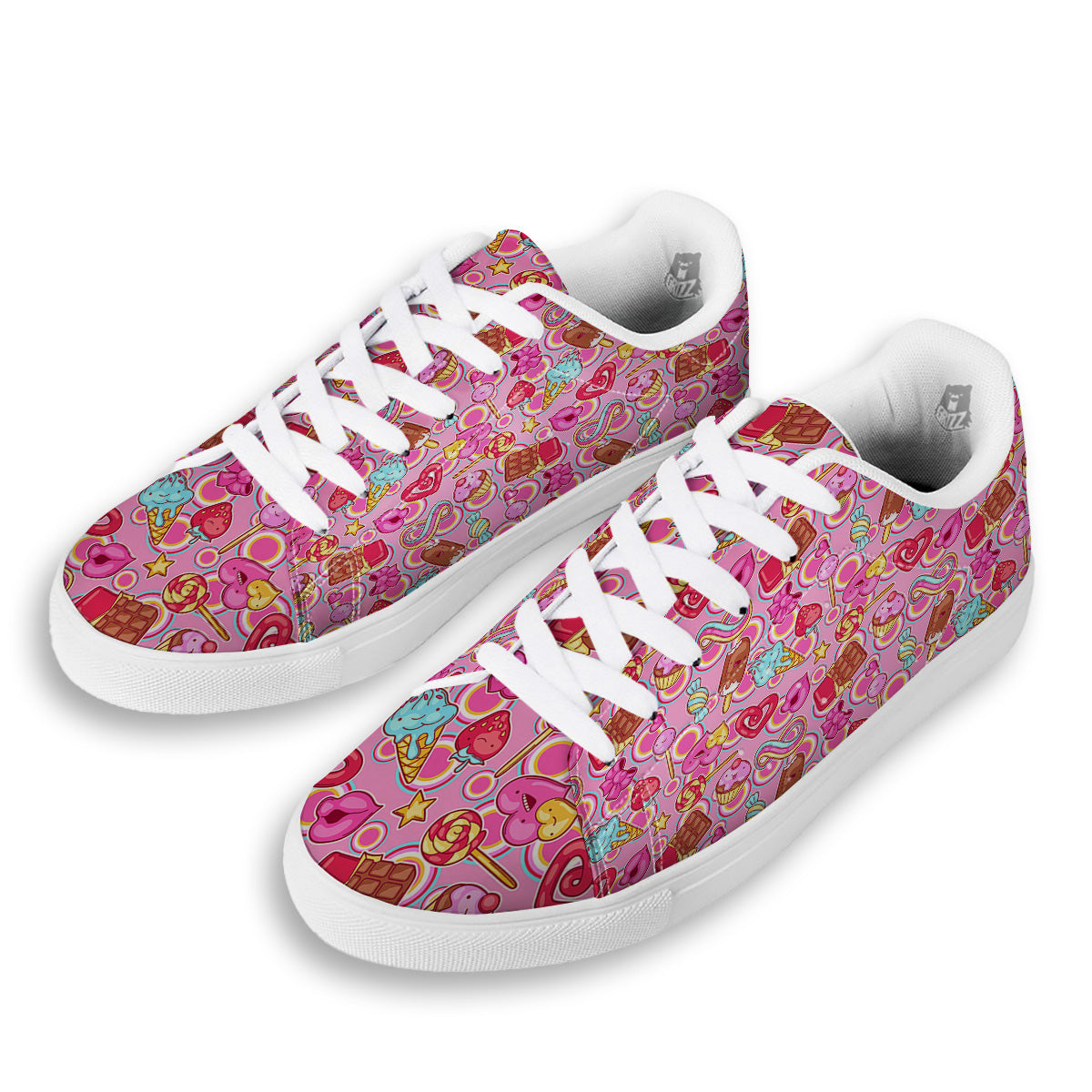 Pink Sweet Candy Print Pattern White Low Top Sneakers-grizzshop