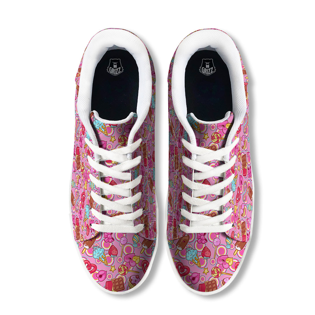Pink Sweet Candy Print Pattern White Low Top Sneakers-grizzshop