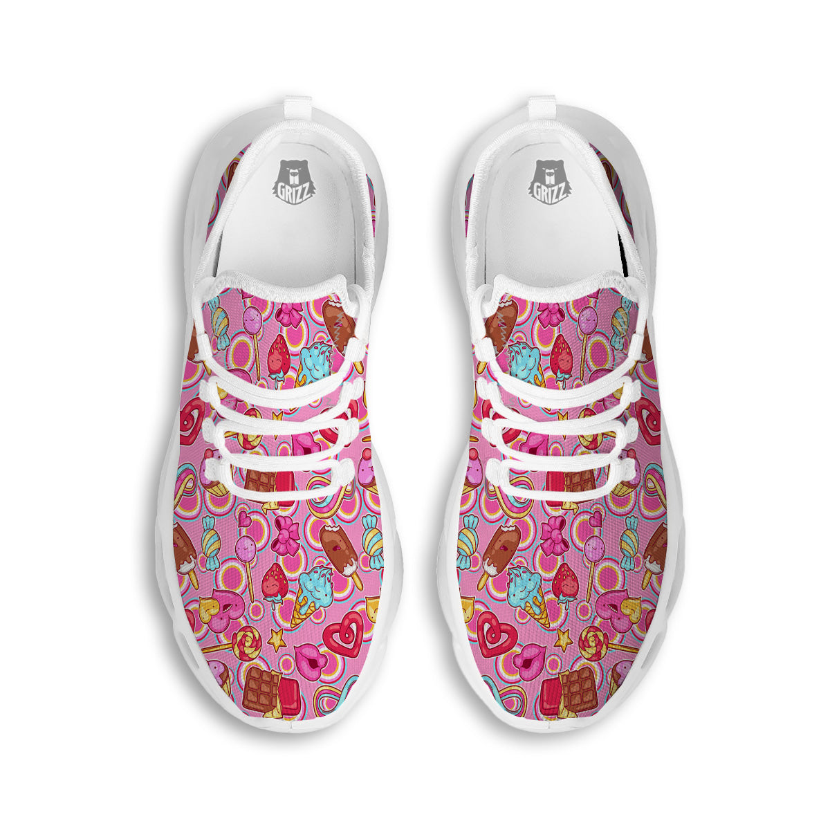 Pink Sweet Candy Print Pattern White Running Shoes-grizzshop