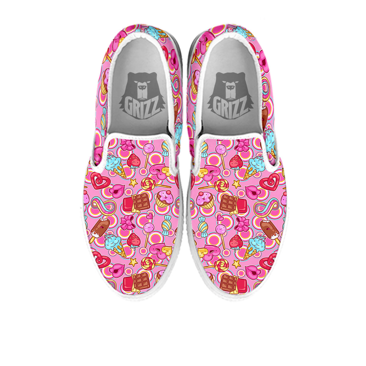 Pink Sweet Candy Print Pattern White Slip On Shoes-grizzshop