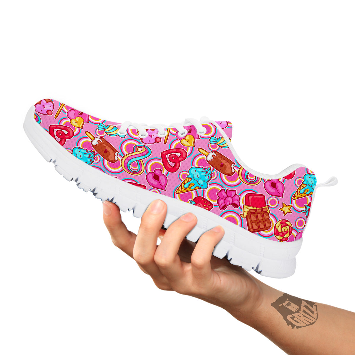 Pink Sweet Candy Print Pattern White Sneaker-grizzshop