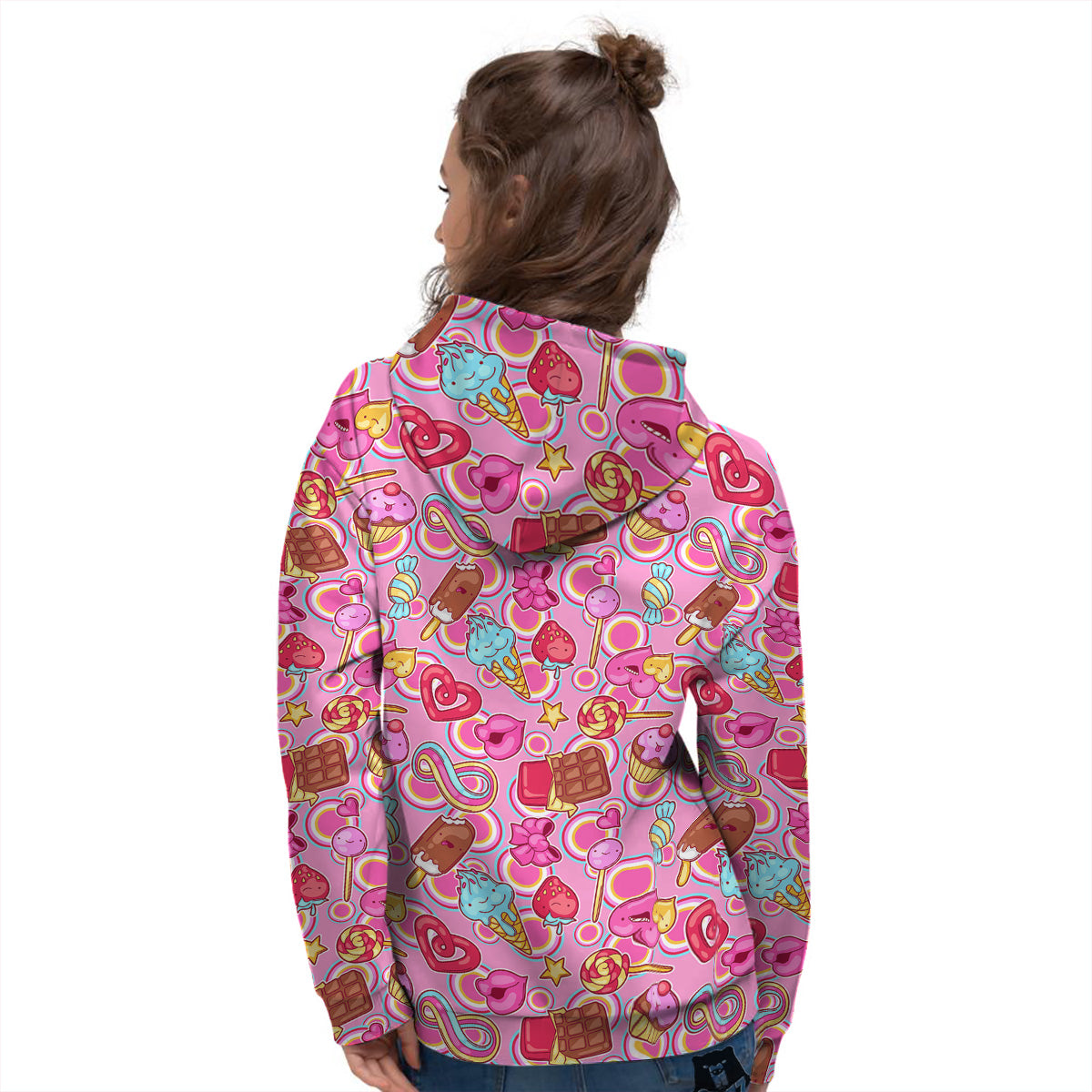 Pink Sweet Candy Print Pattern Women's Hoodie-grizzshop