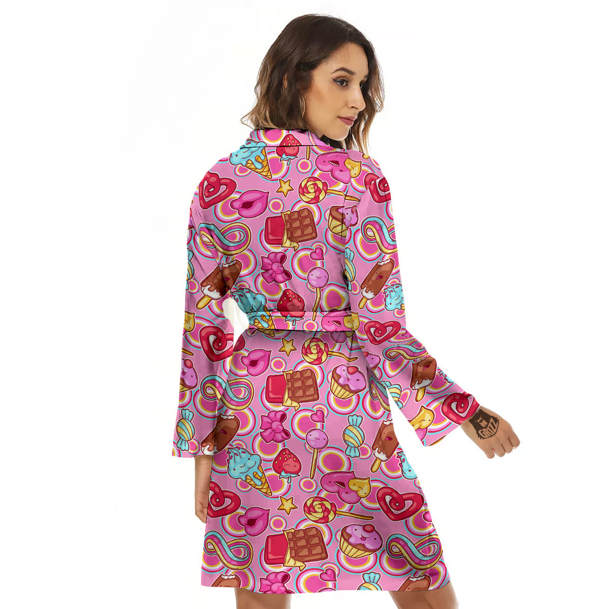 Pink Sweet Candy Print Pattern Women's Robe-grizzshop