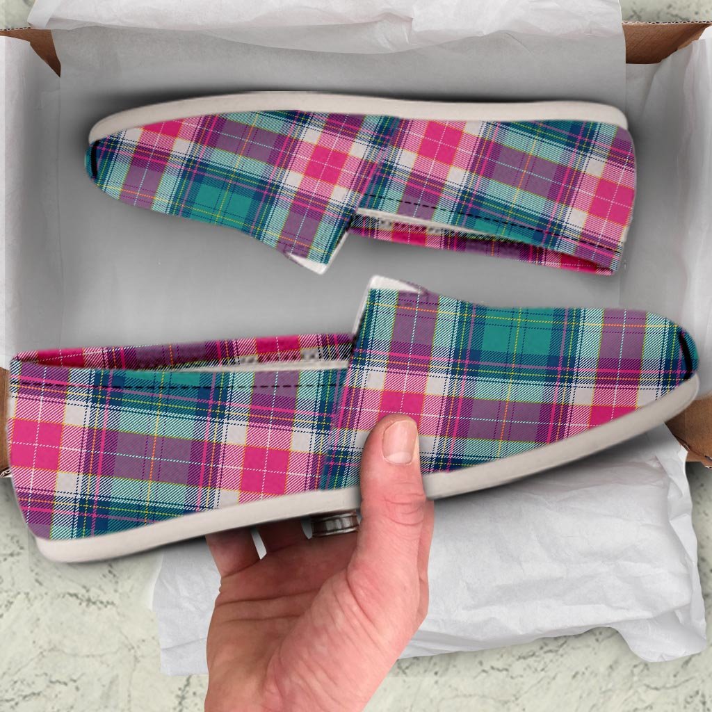 Pink Teal Plaid Tartan Canvas Shoes-grizzshop